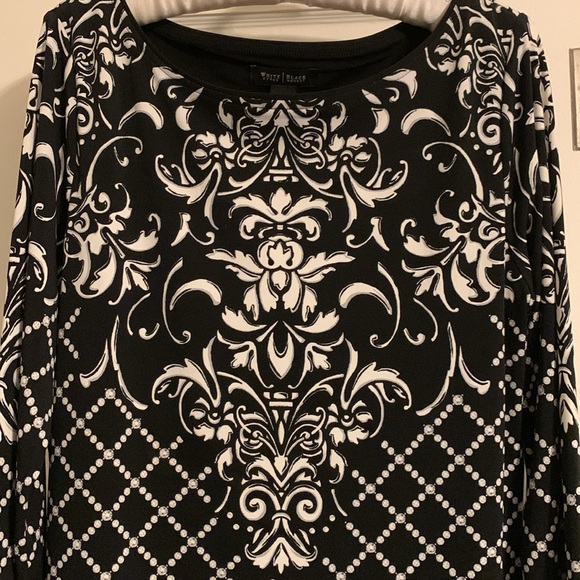 WHBM Long Sleeve Dress, Stretchy, Diamond Geo Print, Scoop Neck, Pop Over, NWOT - Picture 1 of 8